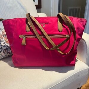 Michael Kors Fuchsia Tote with Tan Accents